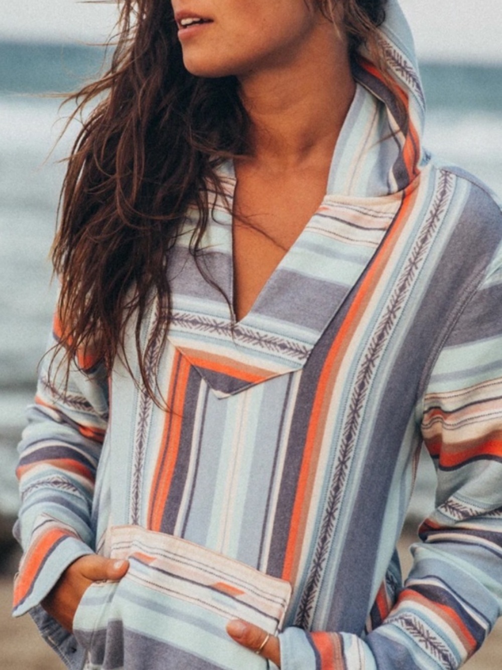 Faherty Baja Striped poncho pullover Hoodie Sz S
